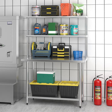 48 x 12インチ キッチン用ステンレススチール製オーバーシェルフ(調節可能な下段棚付き)